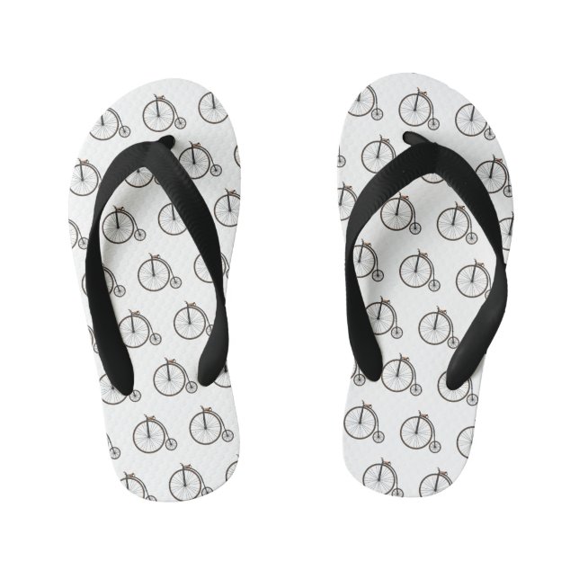 High wheel bicycle cartoon illustration kid's flip flops (Footbed)