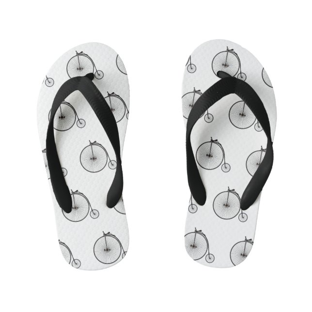 High wheel bicycle cartoon illustration kid's flip flops (Footbed)
