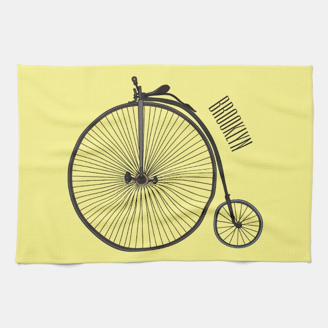 High wheel bicycle cartoon illustration kitchen towel (Horizontal)