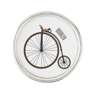 High wheel bicycle cartoon illustration lapel pin