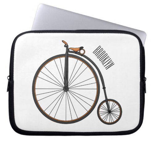 High wheel bicycle cartoon illustration  laptop sleeve