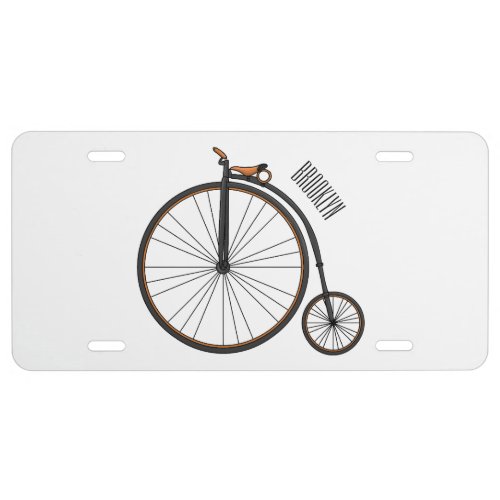 High wheel bicycle cartoon illustration license plate