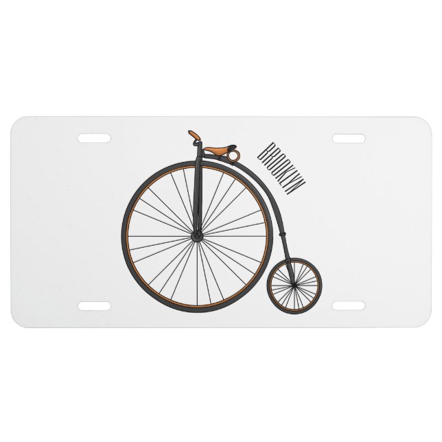 High wheel bicycle cartoon illustration license plate (Front)