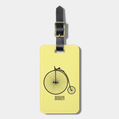 High wheel bicycle cartoon illustration luggage tag