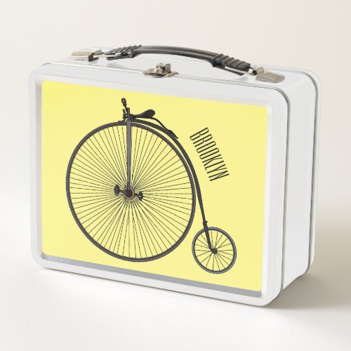 High wheel bicycle cartoon illustration metal lunch box