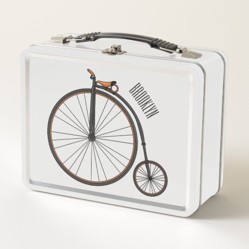 High wheel bicycle cartoon illustration  metal lunch box