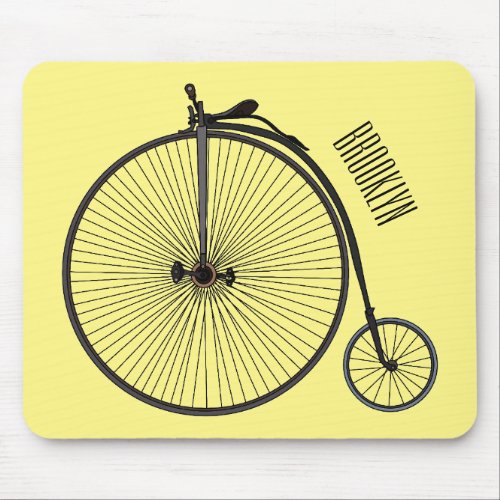 High wheel bicycle cartoon illustration mouse pad