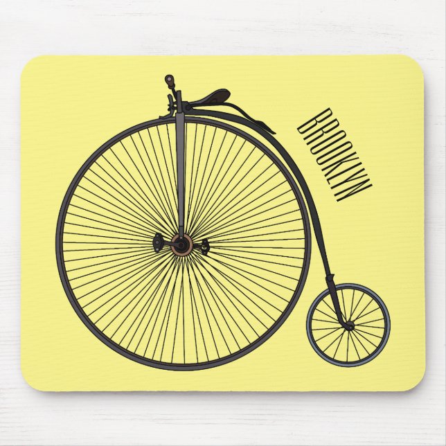 High wheel bicycle cartoon illustration mouse pad (Front)
