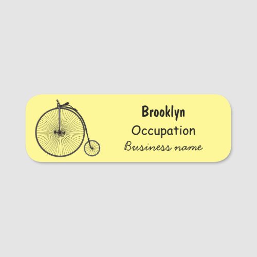 High wheel bicycle cartoon illustration name tag