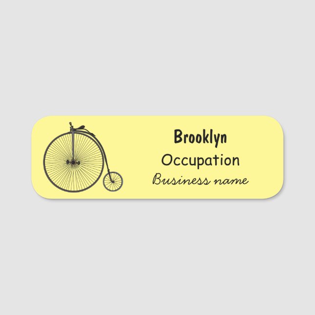 High wheel bicycle cartoon illustration name tag (Front)