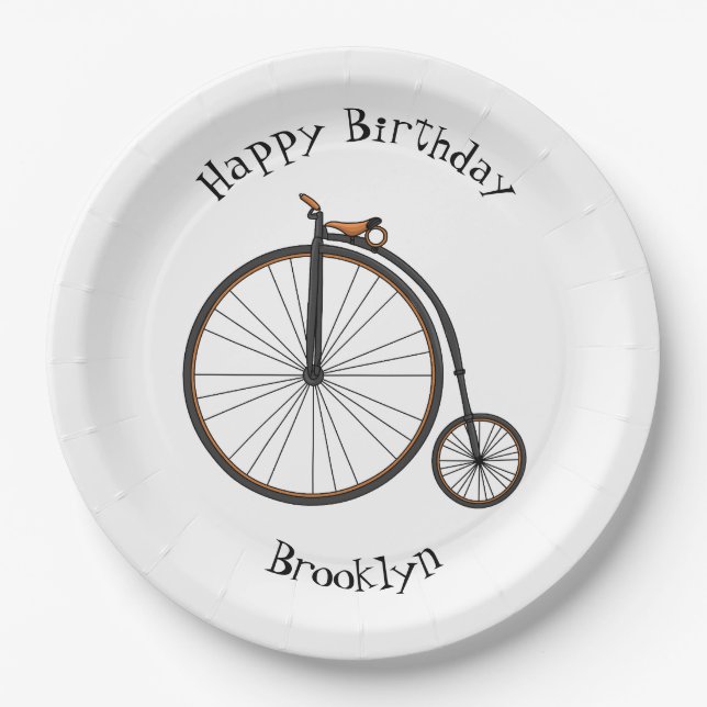 High wheel bicycle cartoon illustration  paper plates (Front)