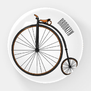 High wheel bicycle cartoon illustration paperweight