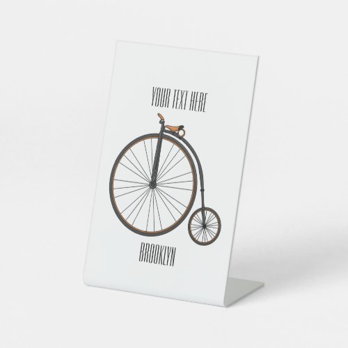 High wheel bicycle cartoon illustration  pedestal sign