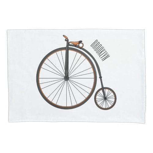 High wheel bicycle cartoon illustration pillow case