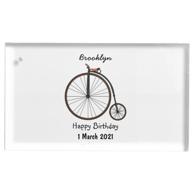 High wheel bicycle cartoon illustration place card holder (Front)