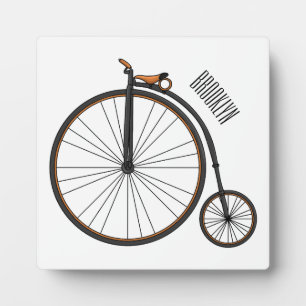 High wheel bicycle cartoon illustration plaque
