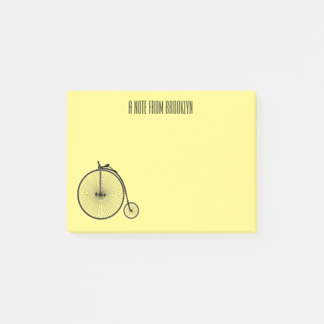 High wheel bicycle cartoon illustration post-it notes (Front)