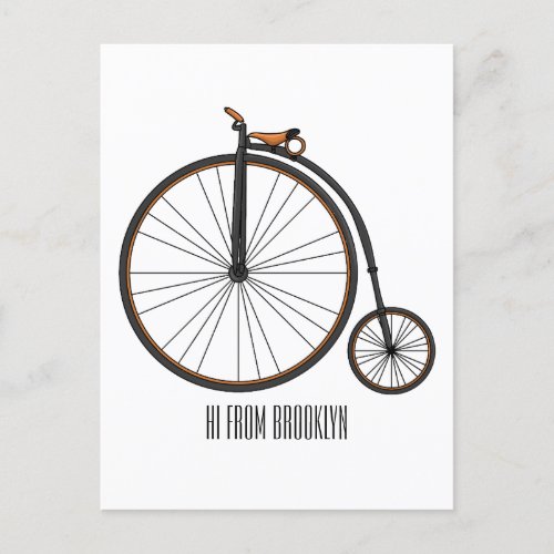 High wheel bicycle cartoon illustration postcard