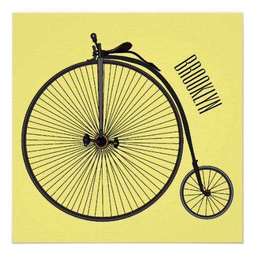 High wheel bicycle cartoon illustration poster