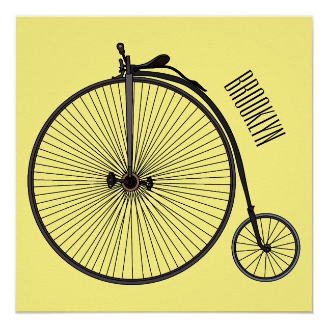 High wheel bicycle cartoon illustration poster (Front)