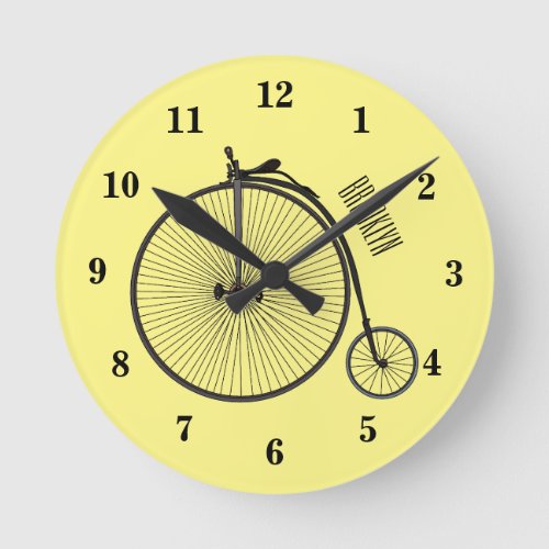 High wheel bicycle cartoon illustration round clock