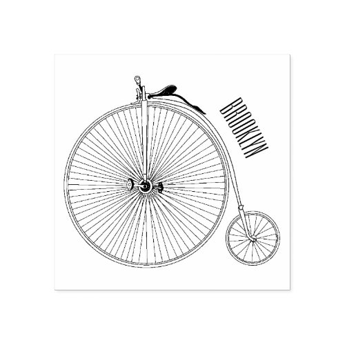 High wheel bicycle cartoon illustration rubber stamp