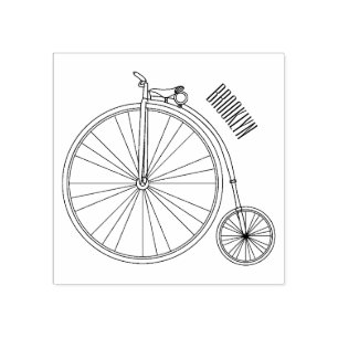 High wheel bicycle cartoon illustration  rubber stamp