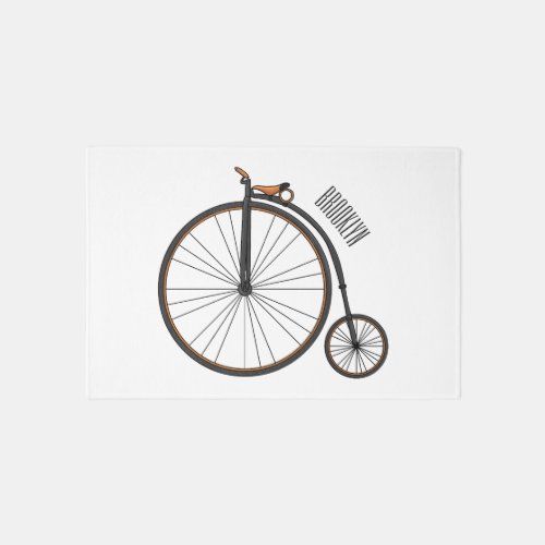 High wheel bicycle cartoon illustration  rug