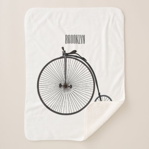 High wheel bicycle cartoon illustration sherpa blanket