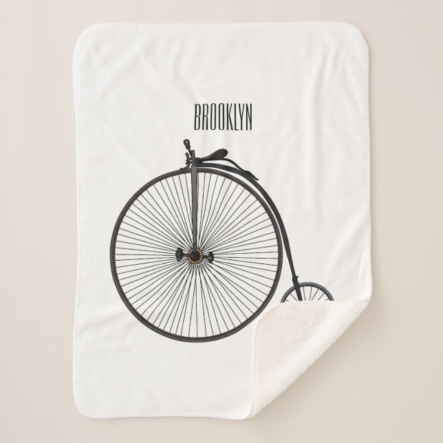 High wheel bicycle cartoon illustration sherpa blanket (Front)