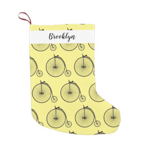 High wheel bicycle cartoon illustration small christmas stocking