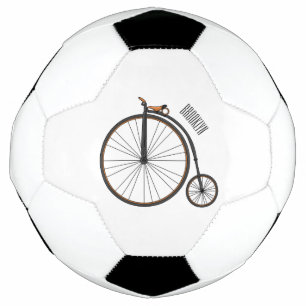 High wheel bicycle cartoon illustration soccer ball