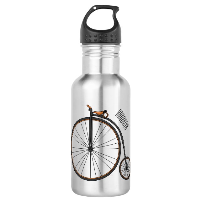 High wheel bicycle cartoon illustration stainless steel water bottle (Front)