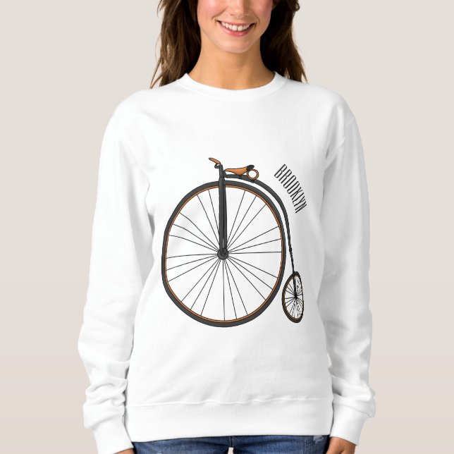 High wheel bicycle cartoon illustration sweatshirt (Front)