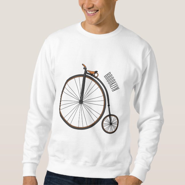 High wheel bicycle cartoon illustration sweatshirt (Front)