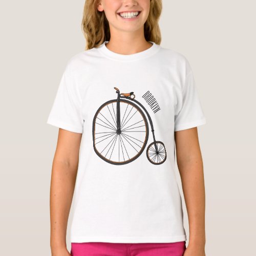 High wheel bicycle cartoon illustration T_Shirt