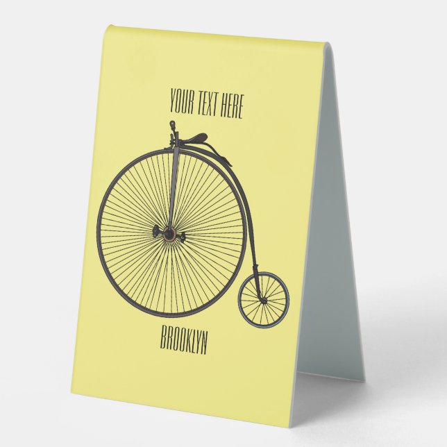 High wheel bicycle cartoon illustration table tent (Front)