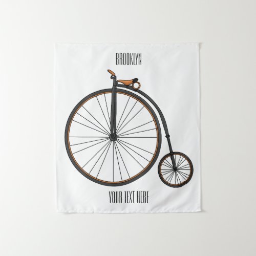 High wheel bicycle cartoon illustration tapestry