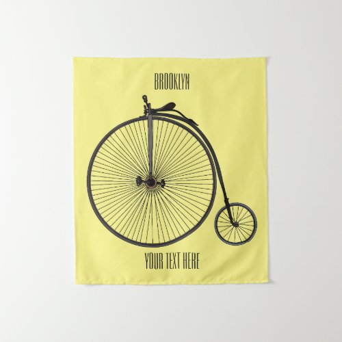 High wheel bicycle cartoon illustration tapestry