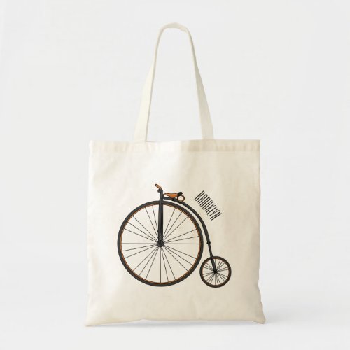 High wheel bicycle cartoon illustration tote bag