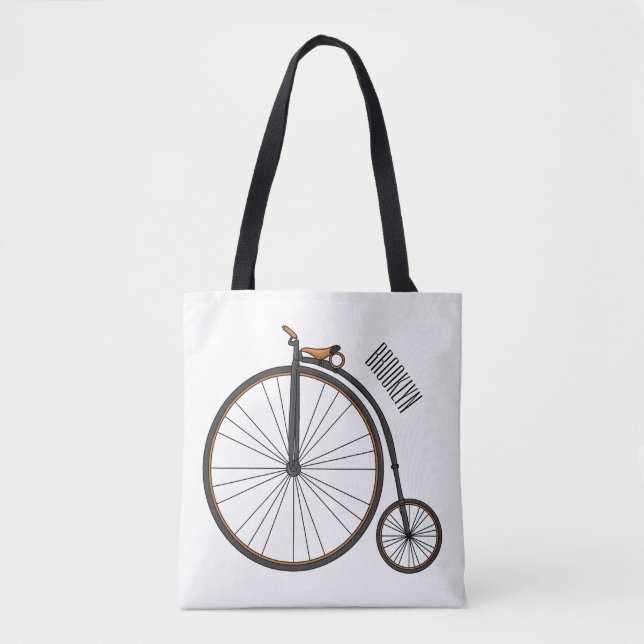 High wheel bicycle cartoon illustration  tote bag (Front)