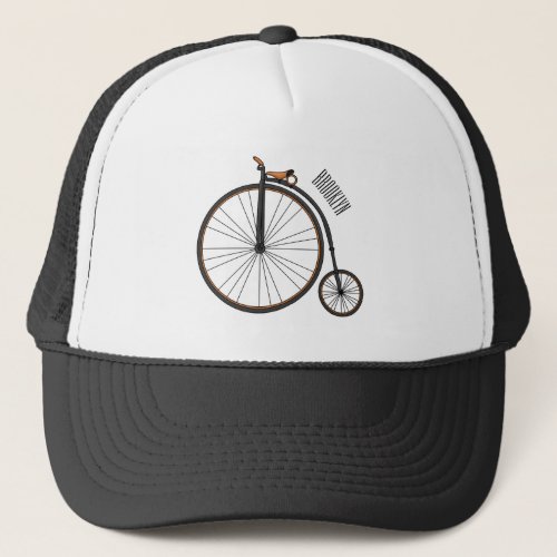 High wheel bicycle cartoon illustration trucker hat