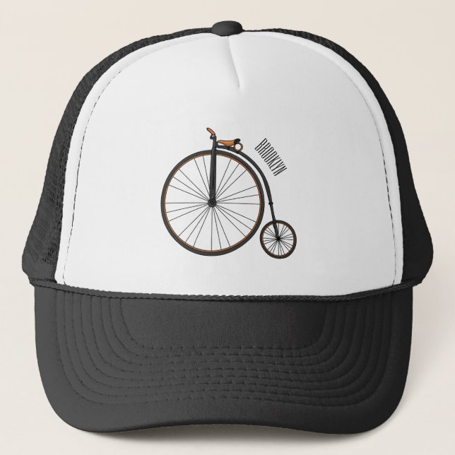 High wheel bicycle cartoon illustration trucker hat (Front)
