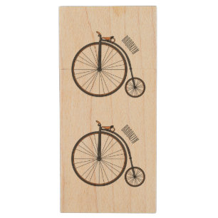 High wheel bicycle cartoon illustration wood flash drive