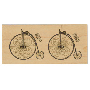 High wheel bicycle cartoon illustration wood flash drive