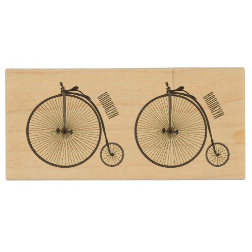 High wheel bicycle cartoon illustration wood flash drive