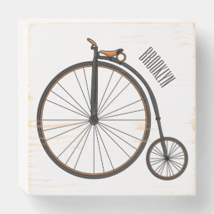 High wheel bicycle cartoon illustration wooden box sign