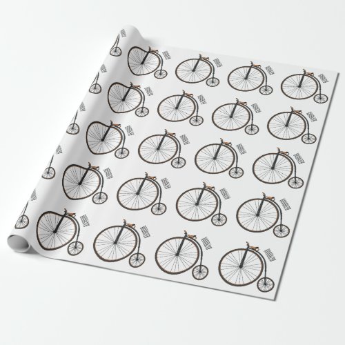 High wheel bicycle cartoon illustration wrapping paper