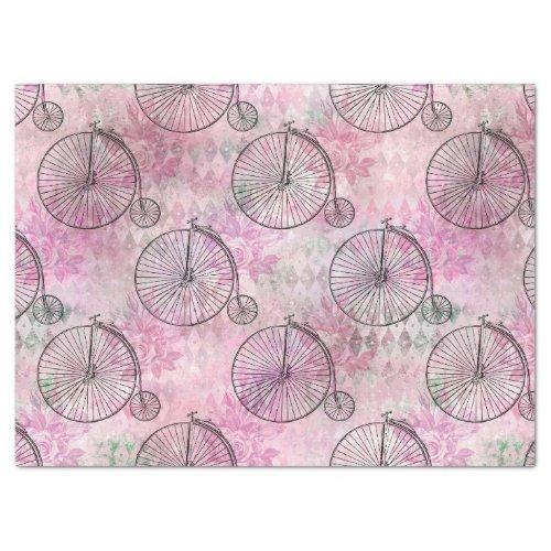 High Wheel Bicycles on Pink Decoupage Tissue Paper