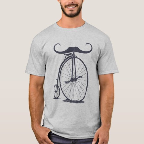 High Wheel Penny Farthing Mustache Bicycle T_Shirt